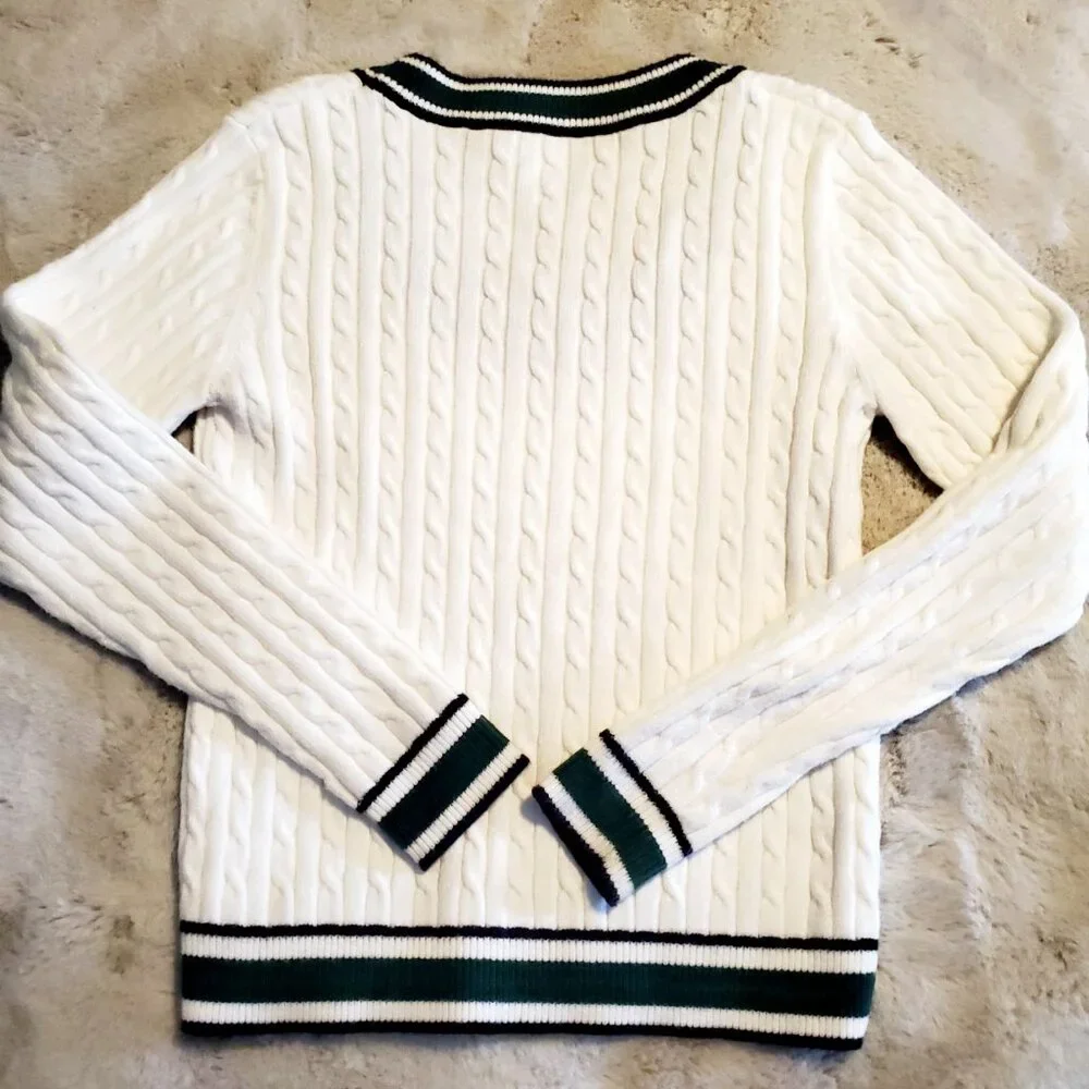 Evereve Cable Knit Scoop Neck Sweater Tennis Preppy Academia Size M